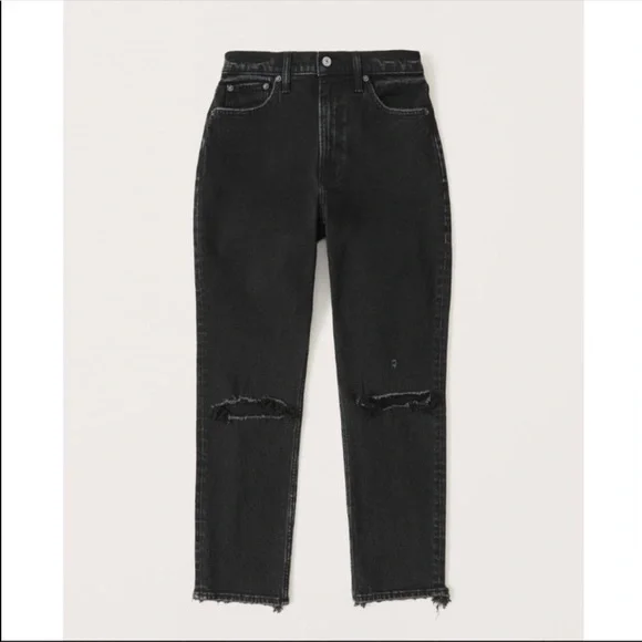Abercrombie • black distressed mom high rise jeans sz 6